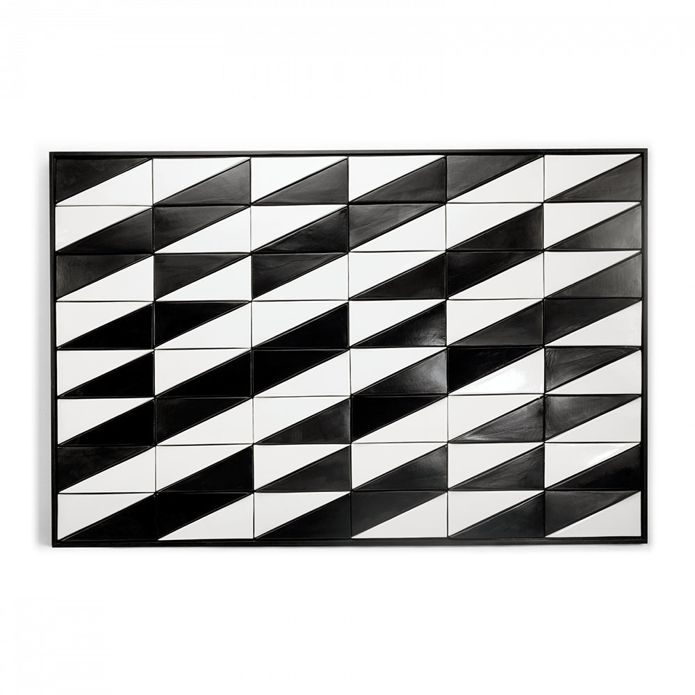 Tejo Black & White Panel with diagonal triangle tile pattern, front view