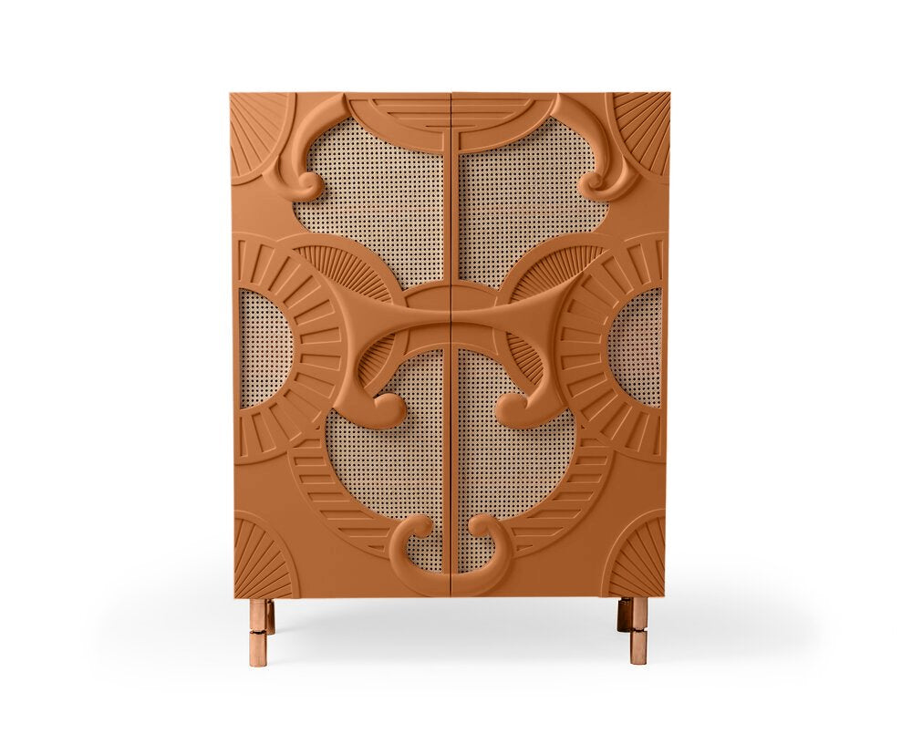 Traje De Luces Bar Cabinet in Camel, Polished Copper
