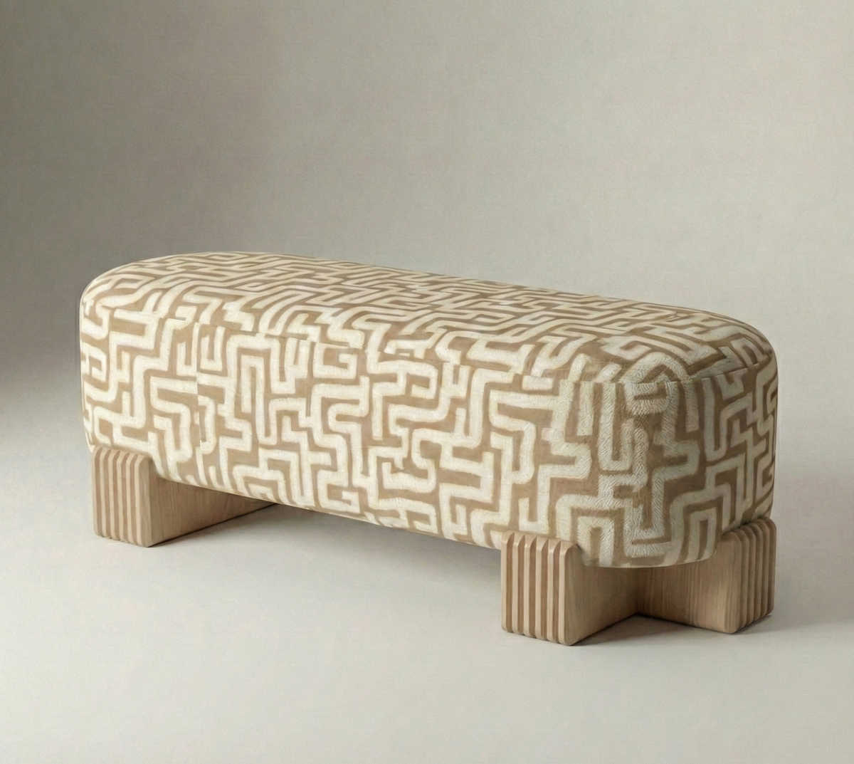 Twin Bench in labyrinth pattern fabric by Maison Burgos