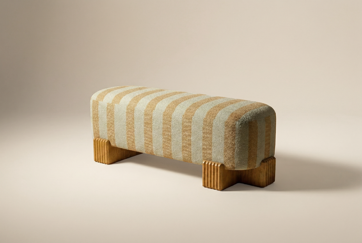 Twin Bench striped upholstery side angle by Maison Burgos