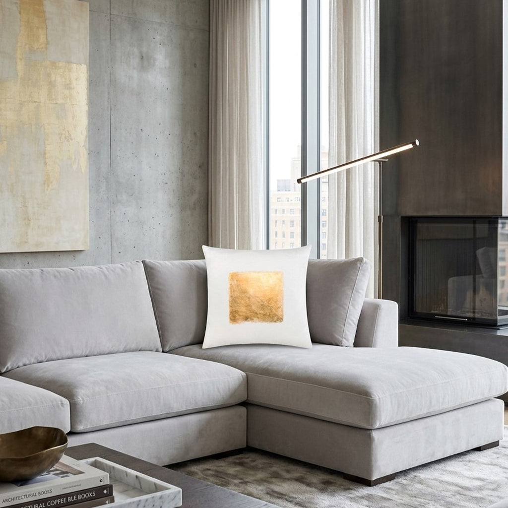 Verona Pillow, Ivory Gold, styled in a living room by Maison Burgos