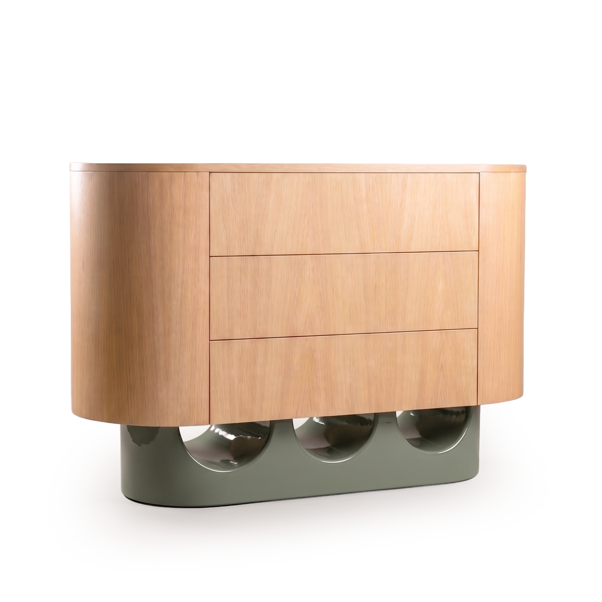 Wave Chest of Drawers natural oak with sage lacquer base by Maison Burgos