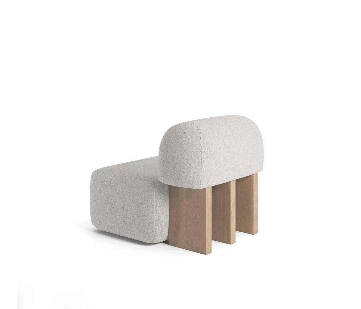 Yemeni Lounge Chair in white boucle with White Oak legs, three-quarter view