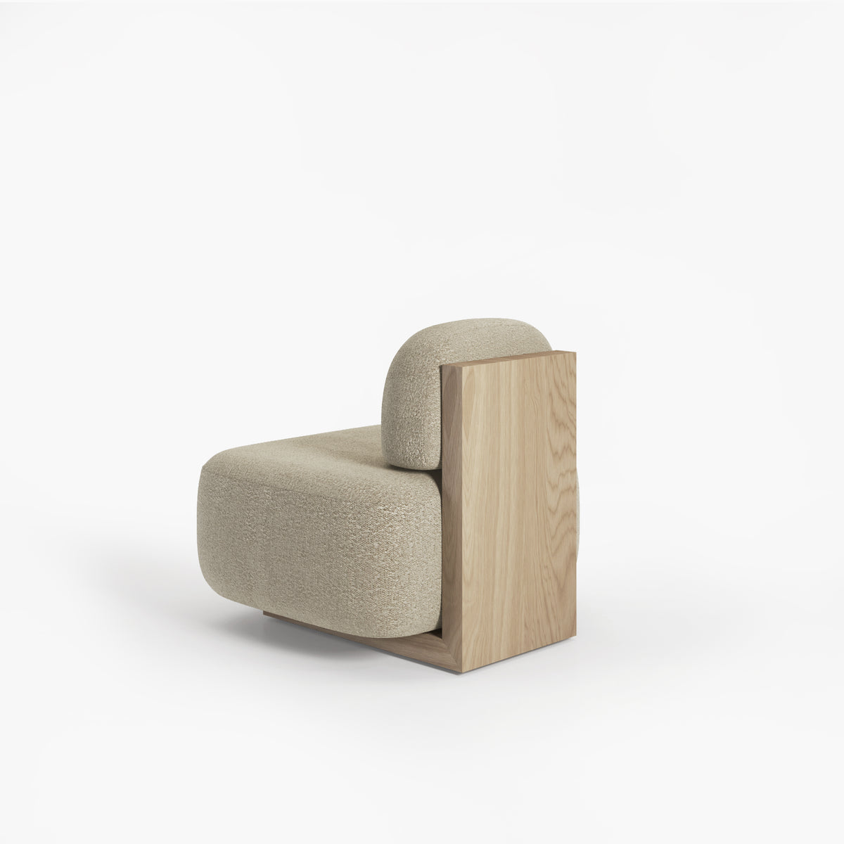 Yoshida Lounge Chair in oatmeal weave with White Oak side panel on white