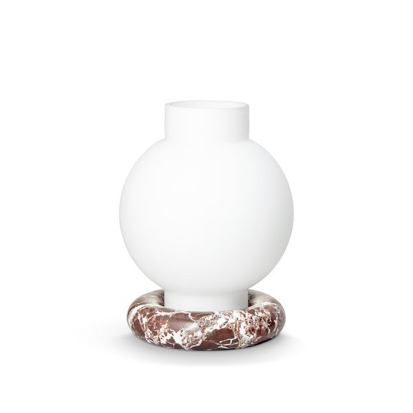 Flora Vase in white glass with burgundy marble base by Maison Burgos