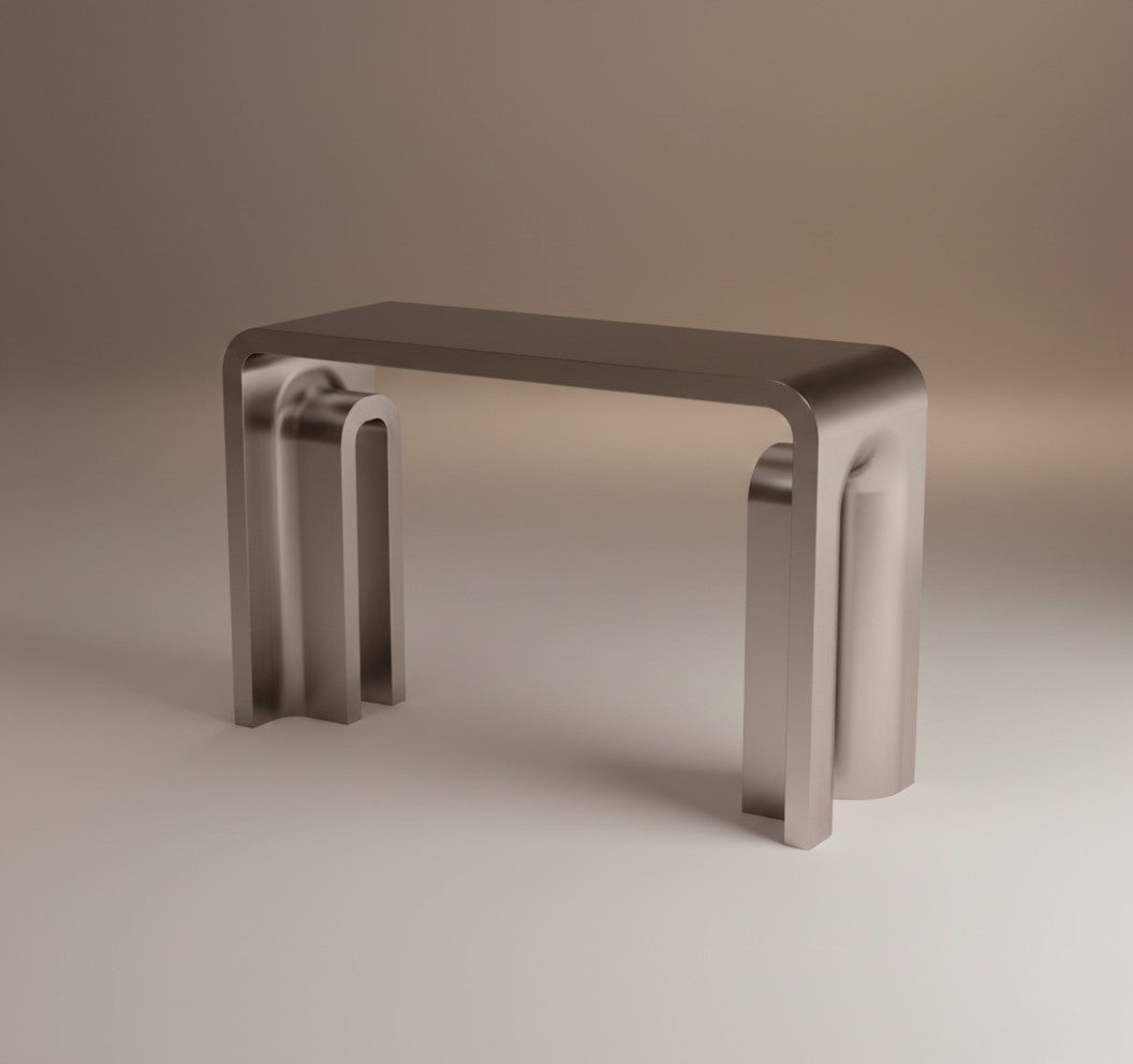 Plié console in polished stainless steel