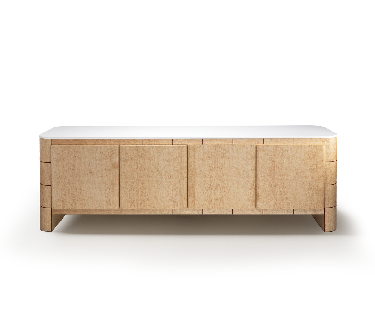 Soft Cage sideboard in bird's-eye wood with a white lacquer top