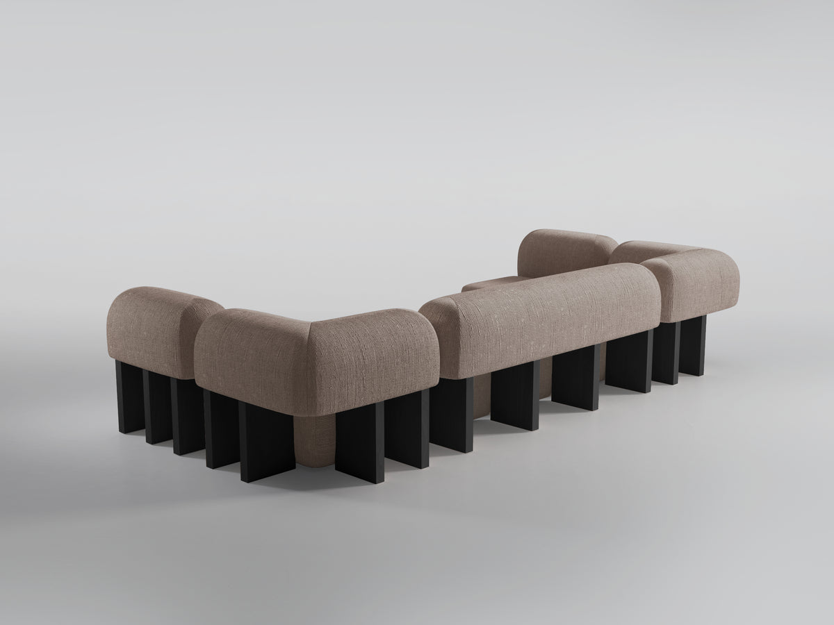 Yemeni Modular Sectional Sofa in taupe with dark wood legs, L layout