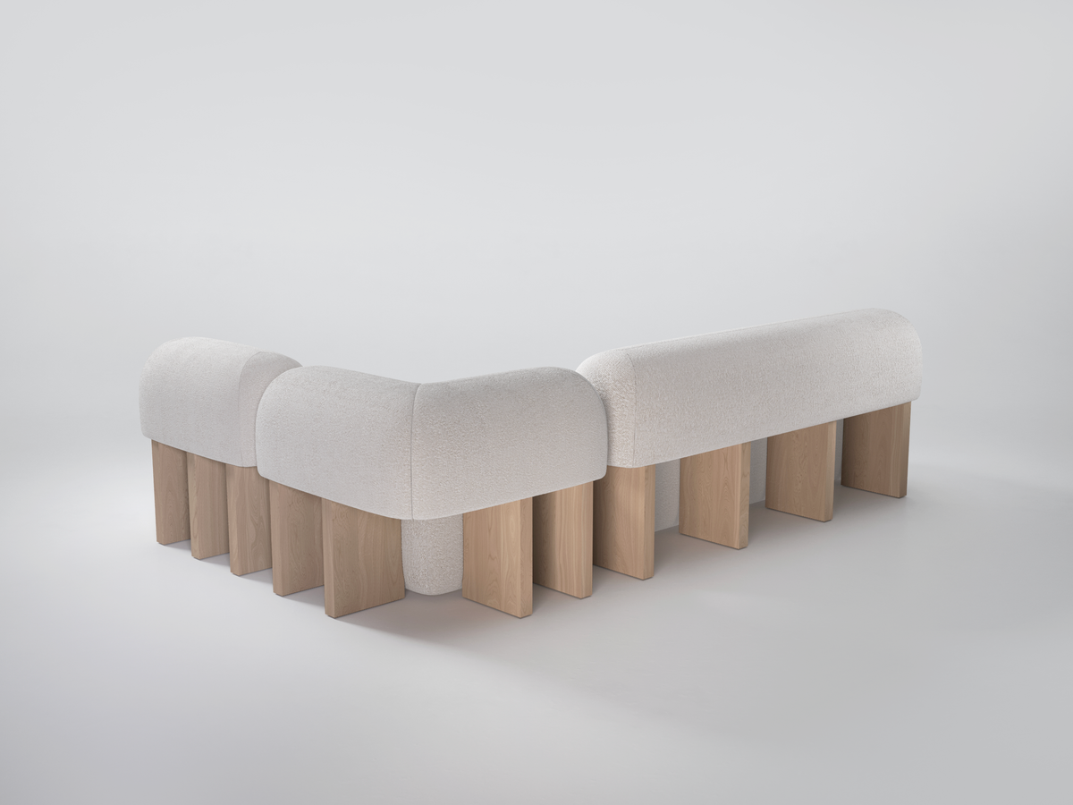 Yemeni Modular Sectional Sofa L-shaped layout in cream showing the wood legs