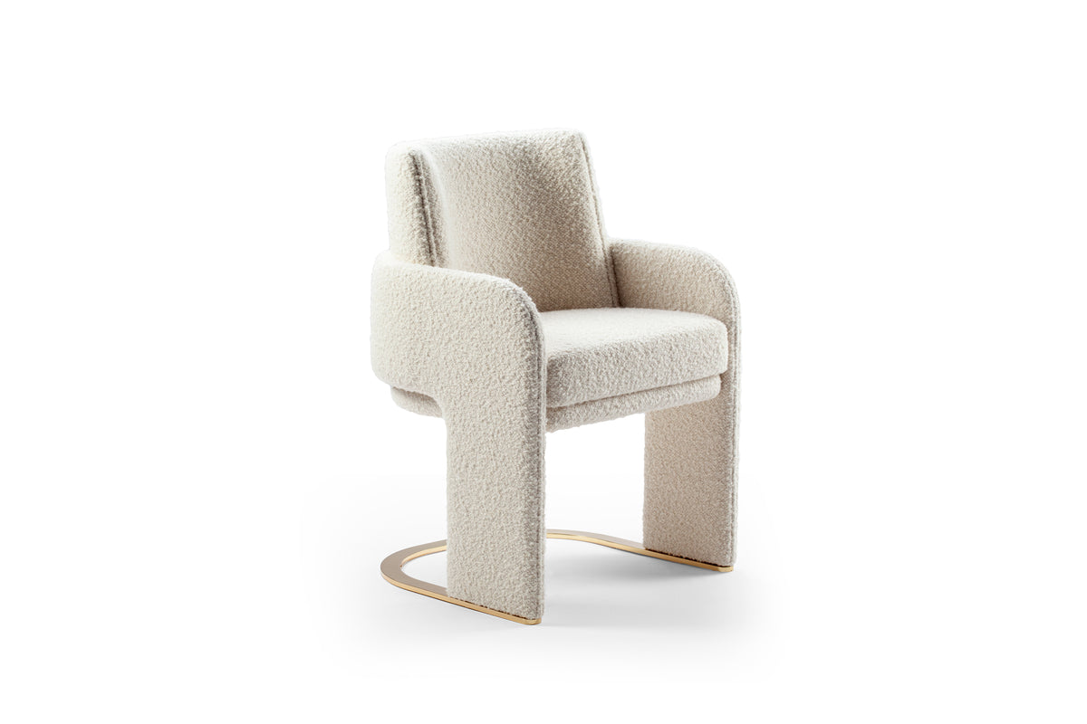 Odisseia Dining Chair in Zumirez Moonbeam upholstery on slim polished brass feet