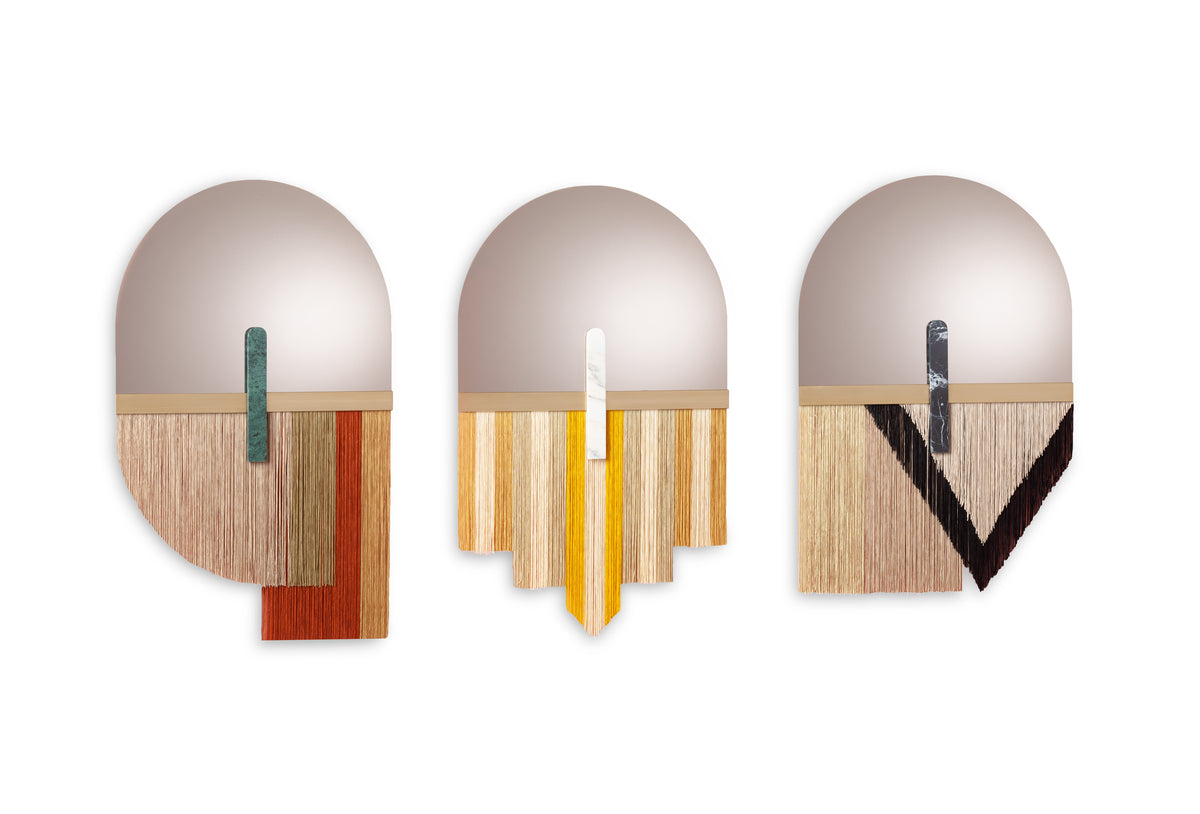 Souk Mirror Black shown with red and yellow versions on white