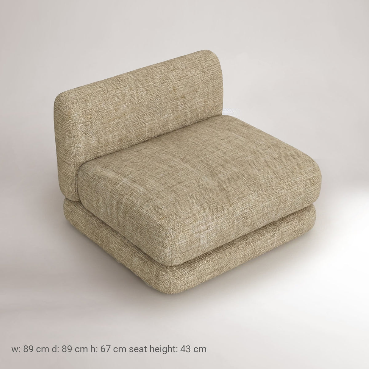 Mosaico Sectional Sofa module in beige weave: W 89 cm, D 89 cm, H 67 cm, seat 43 cm