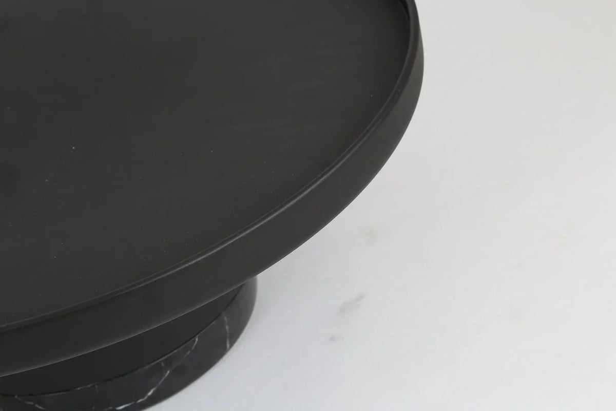 Spacer Coffee Table close-up of the black tray top edge and marble base