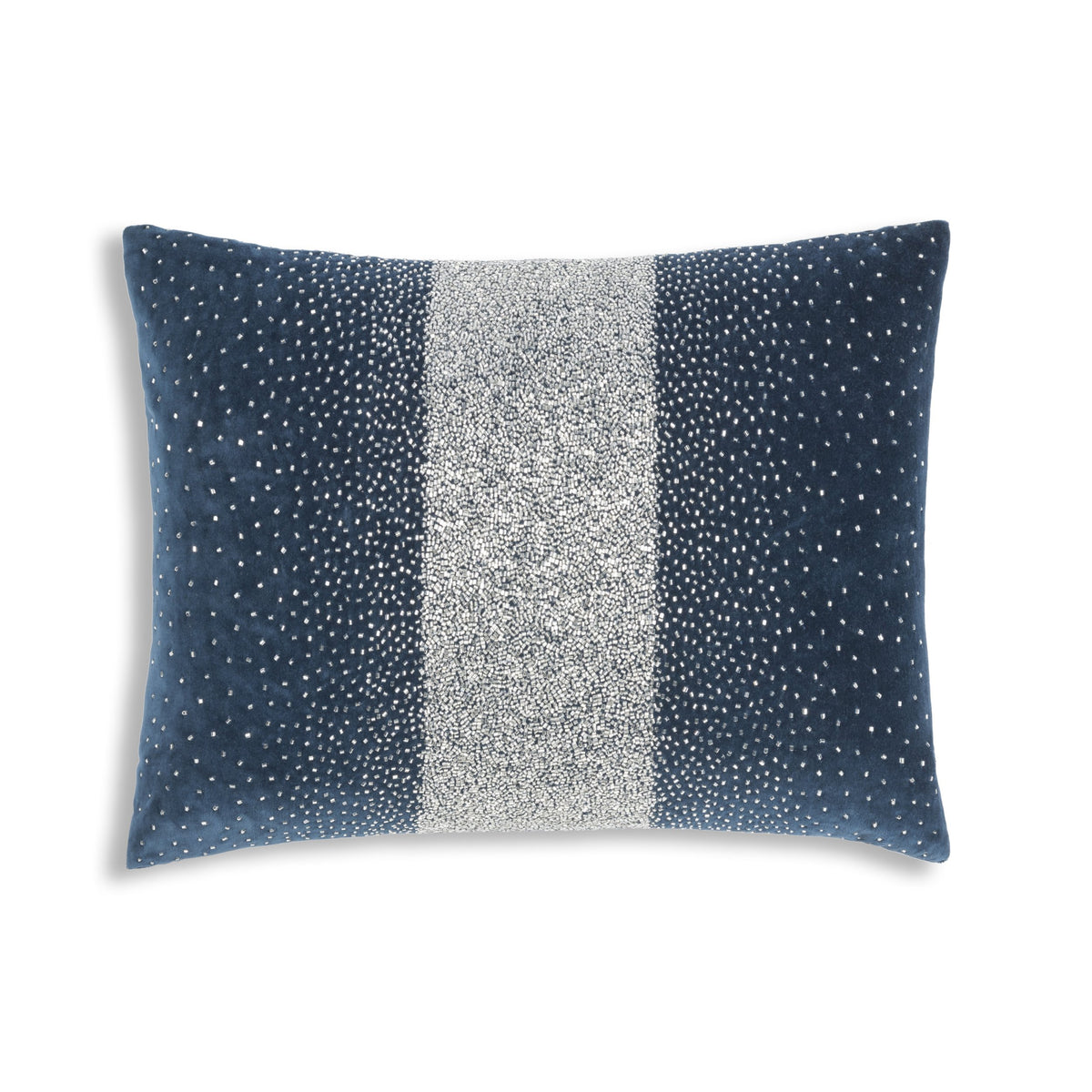 Crystal Pillow in Navy with silver beaded centre band, front view