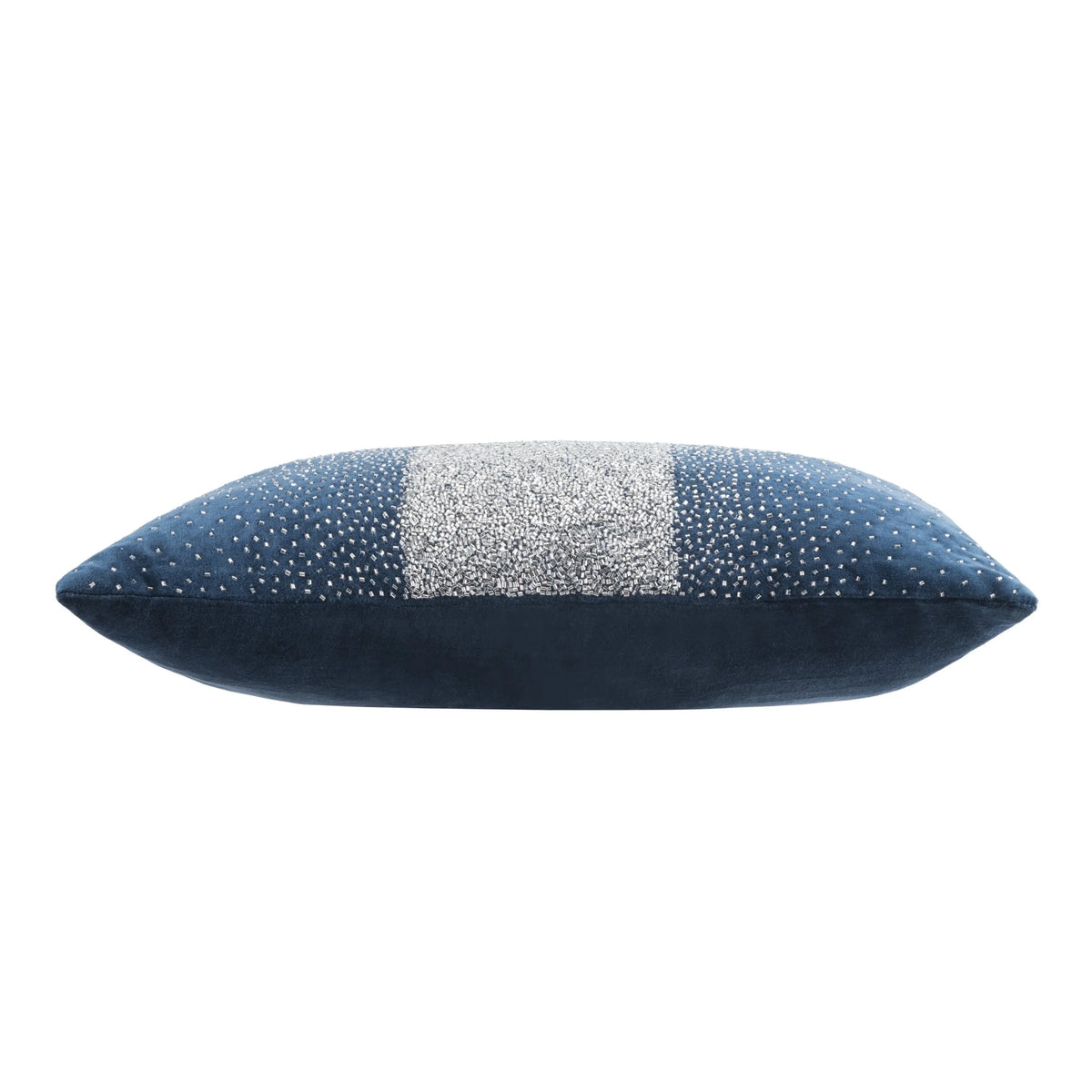 Crystal Pillow in Navy with beaded centre band, side profile