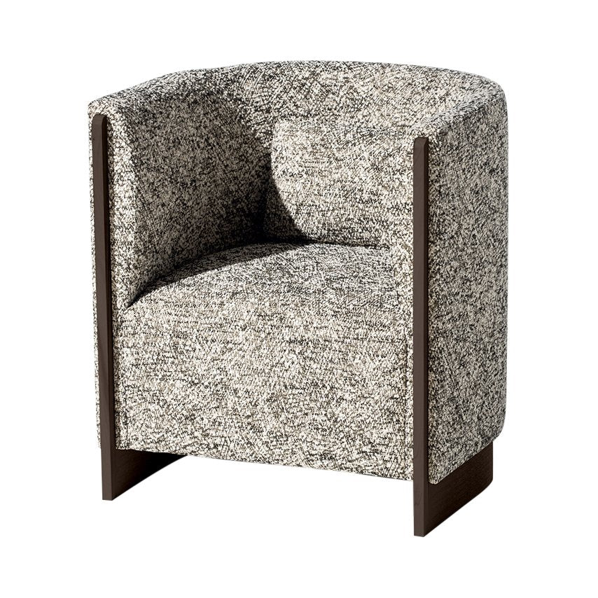 Adeline Armchair in black and white speckled fabric with dark wood frame