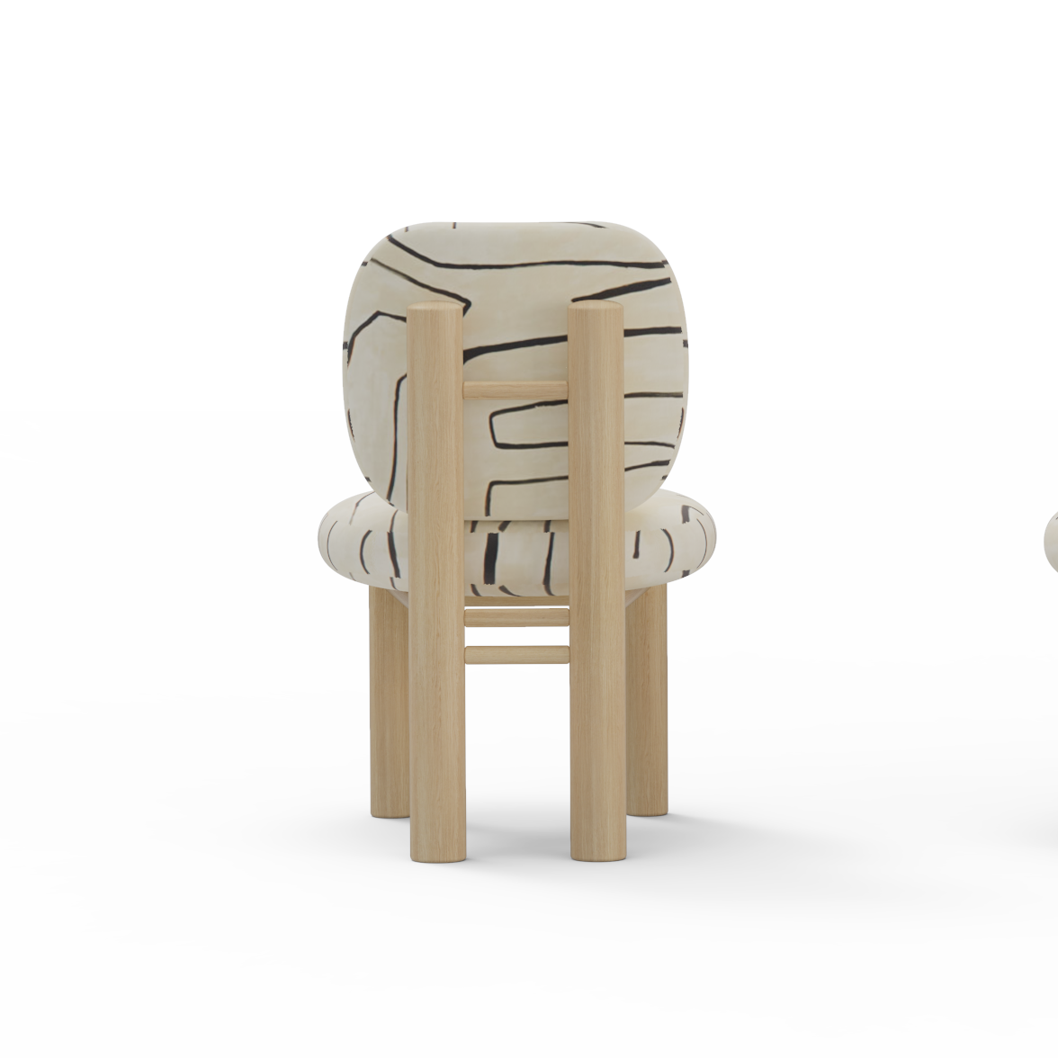 Aimi Chair in brushstroke fabric with oak frame, back view render