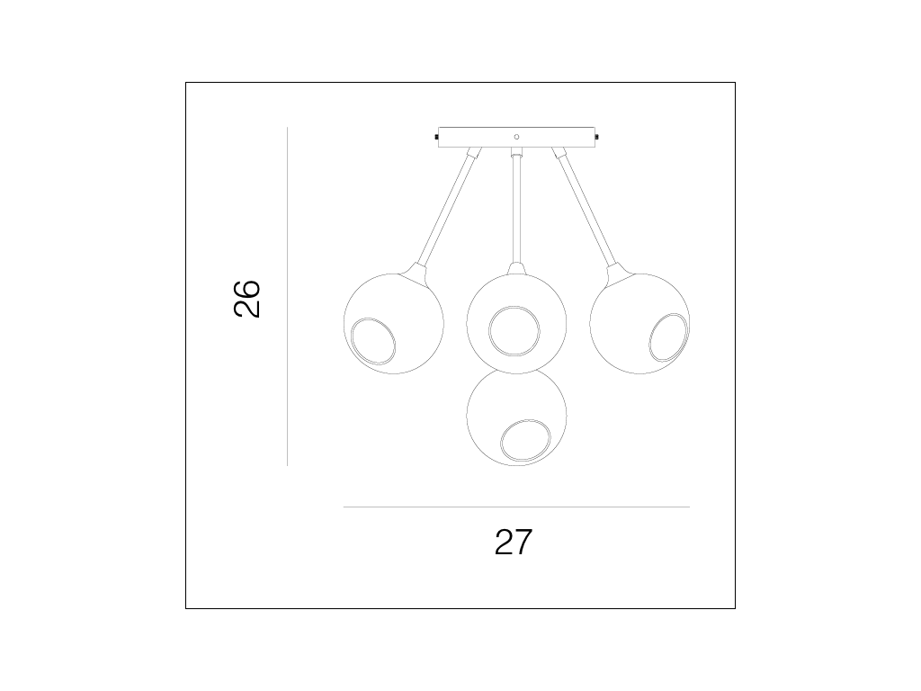 Ballroom Molecule Black - Green Chandelier dimension drawing: height 26, width 27