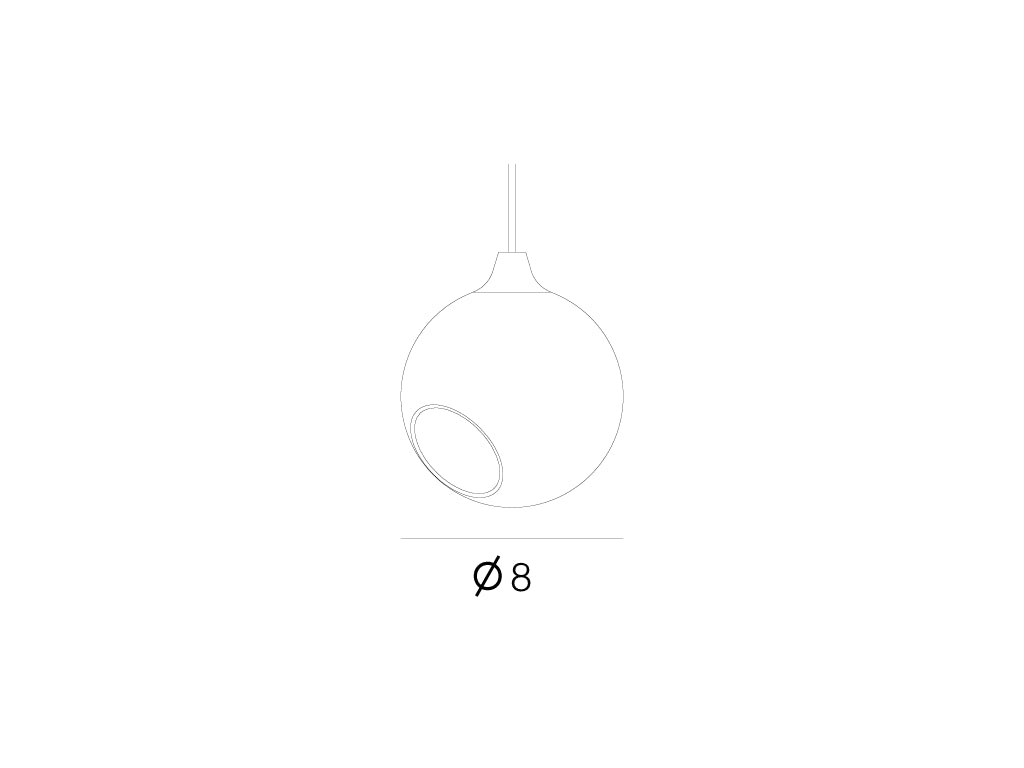 Ballroom Pendant Light regular line drawing showing Ø8 globe width
