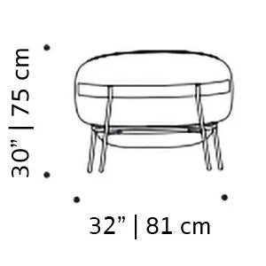 Blop Armchair back dimension drawing: 32 in / 81 cm wide, 30 in / 75 cm high