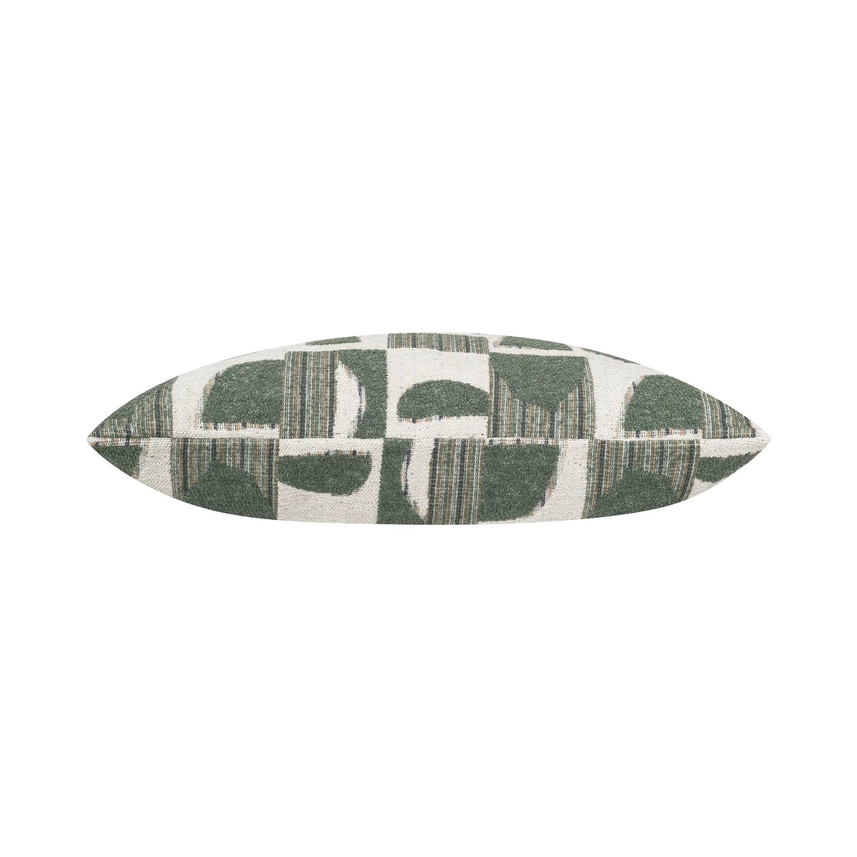 Hymne Pillow in Green, side profile of the abstract woven pattern