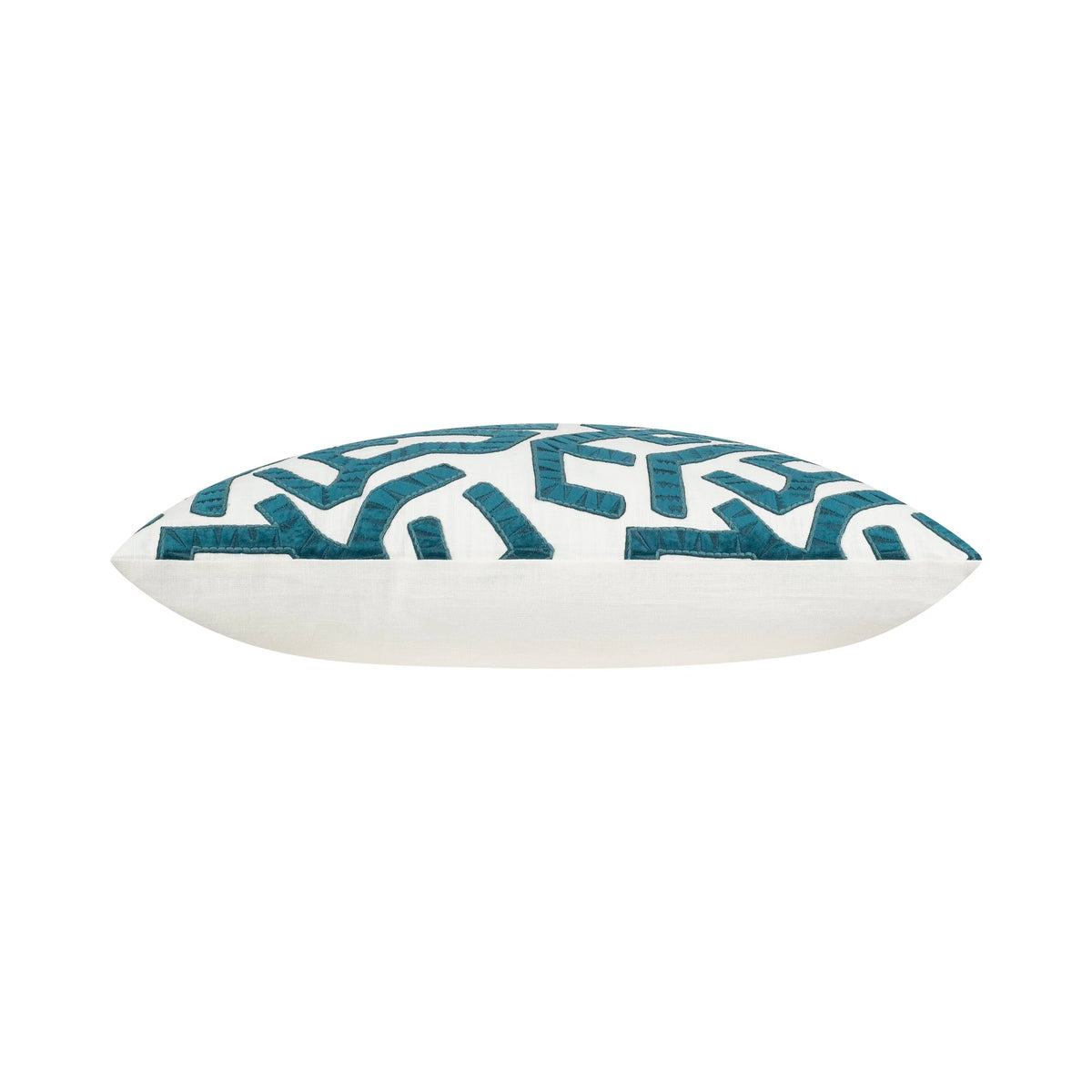 Salvador Pillow in Cerulean, side profile on ivory backing