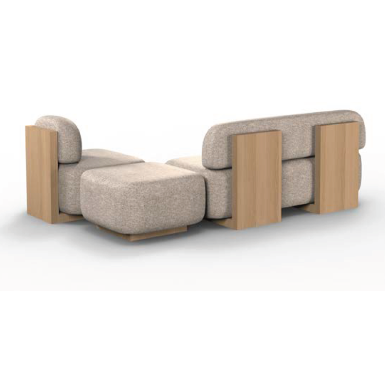 Yoshida Modular Sectional Sofa in beige with oak side panels and ottoman