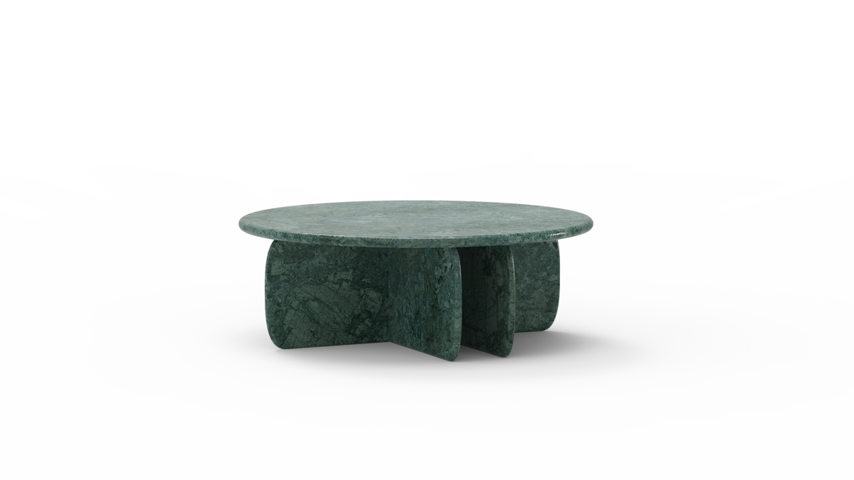 Catus Marble Coffee Table in dark green marble, front view