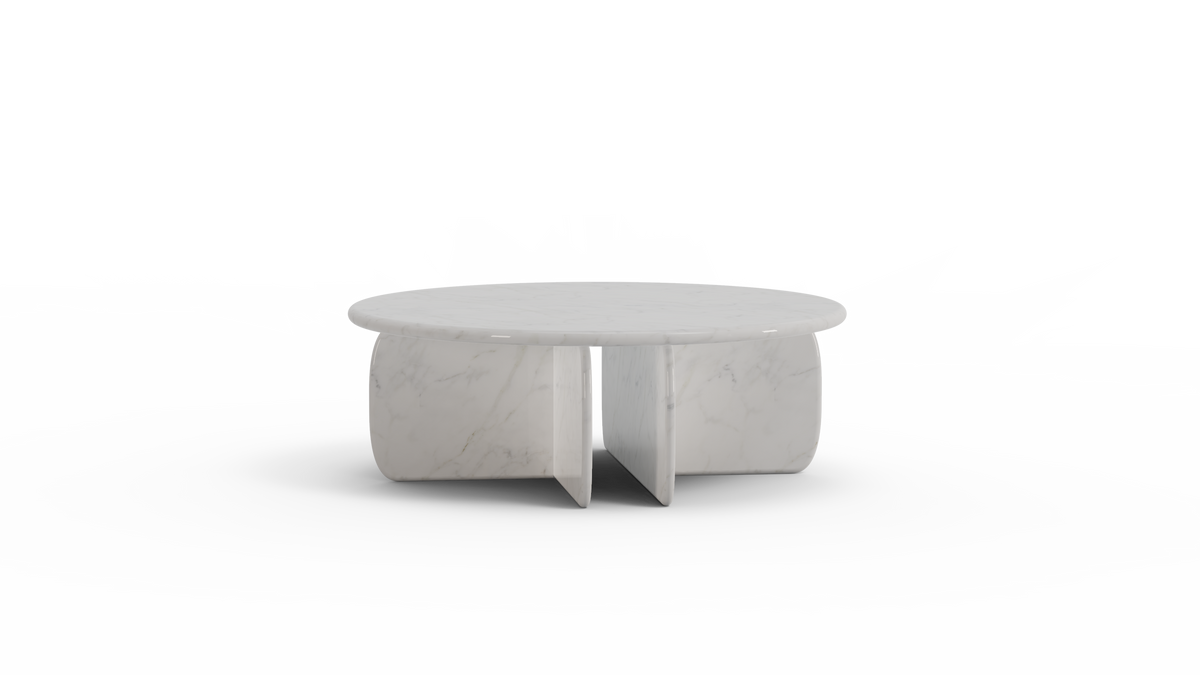 Catus Marble Coffee Table in Estremoz white marble, low angle view