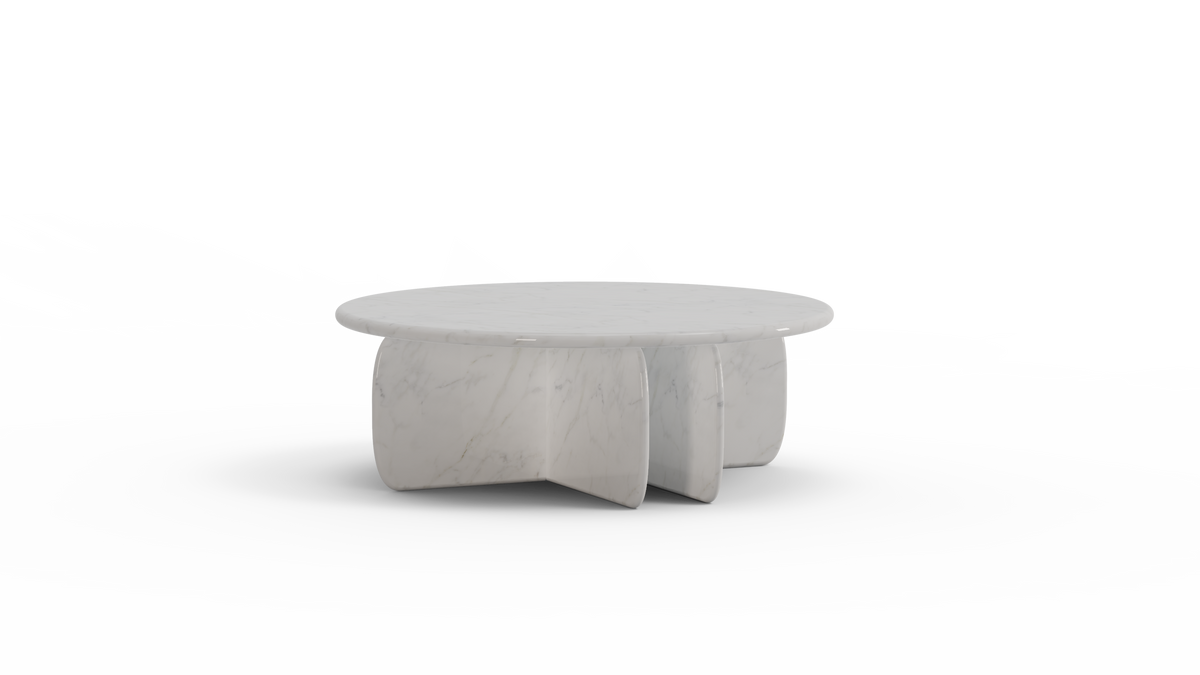 Catus Coffee Table - Outdoor in white marble, three-quarter view
