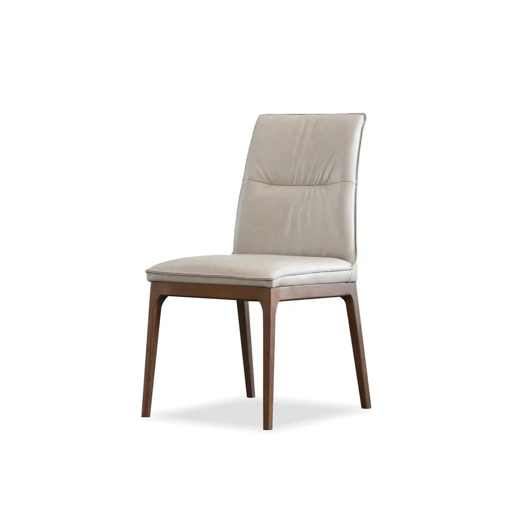 Holt Dining Chair in Grullo Taupe buttery leather on a warm natural wood frame