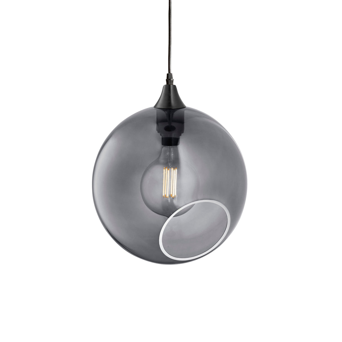 Ballroom XL Smoke Pendant Light, smoked glass globe with black fitting