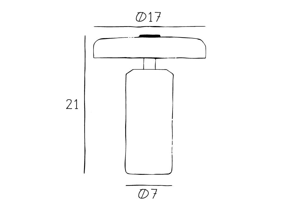 Trip Table Lamp dimension drawing: shade Ø17, height 21, base Ø7