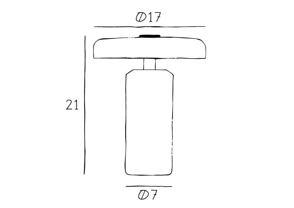 Trip Table Lamp – Carrara | Opal dimension drawing: Ø17 shade, 21 high, Ø7 base