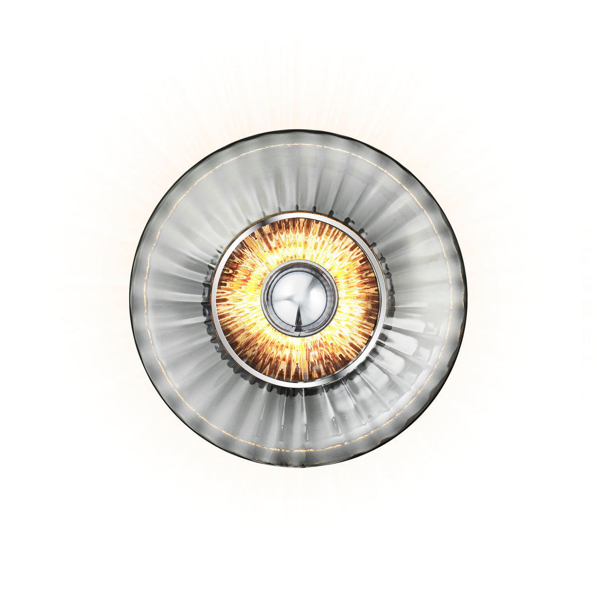 New Wave Optic Wall Sconce in Smoke glass, front view with warm glowing centre