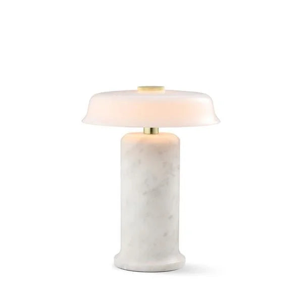 Trip 2 Table Lamp with opal glass shade and Carrara marble base, front view