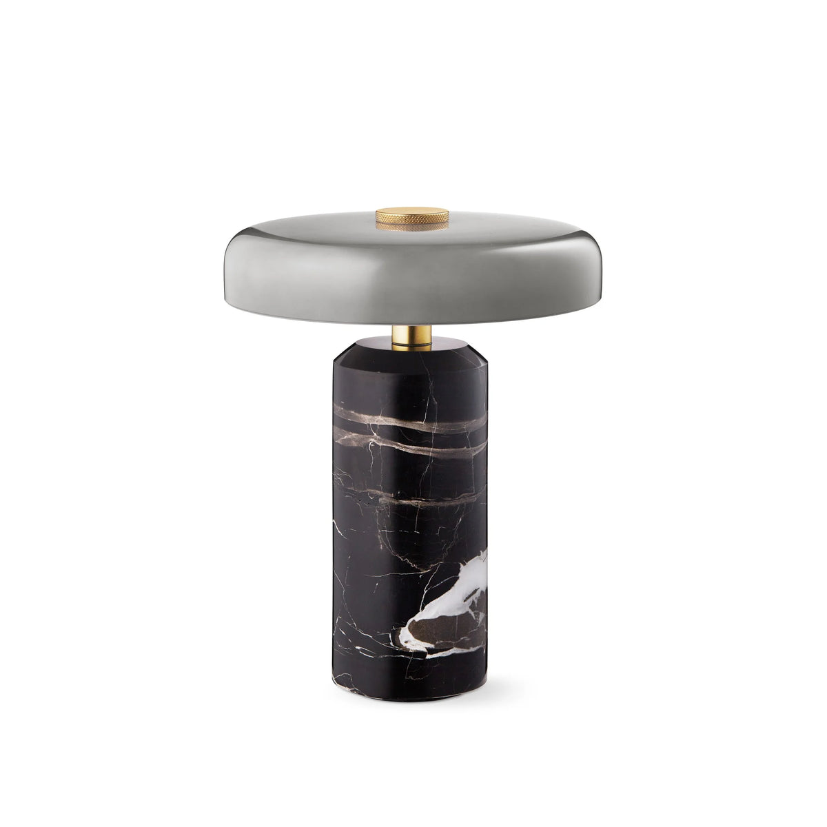 Trip Table Lamp – Ash | Grey, black marble base with grey glossy shade