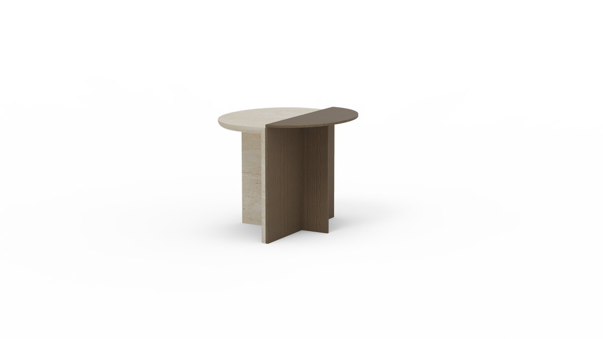 Duplex Side Table in Travertine, side view