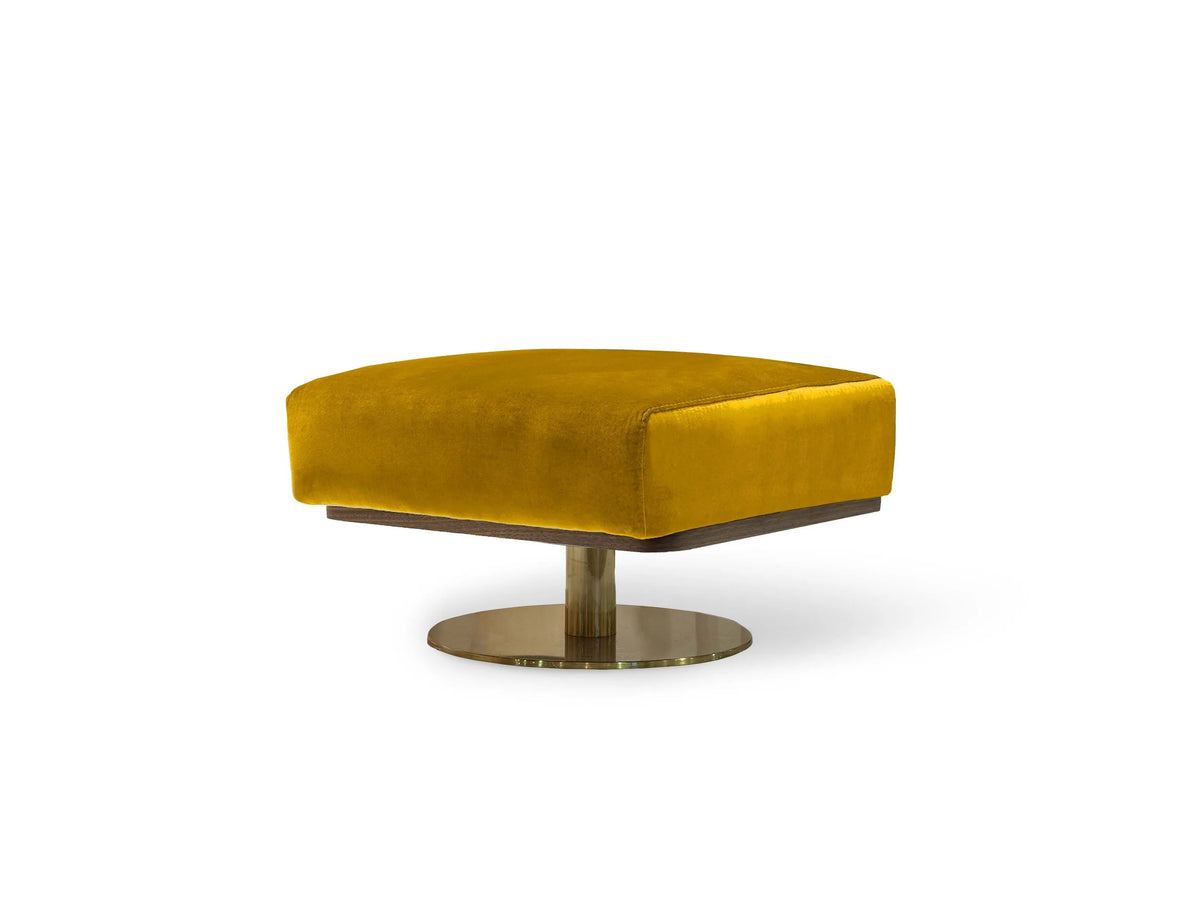 Egoista Ottoman in Polished Brass with mustard velvet seat
