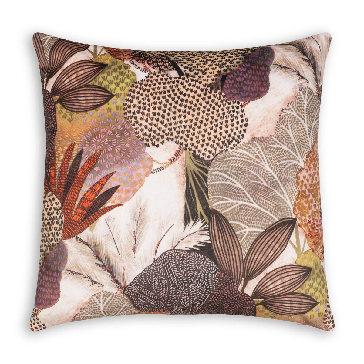Galera Autumn Botanical Pillow with leaf and seed-pod print, front view