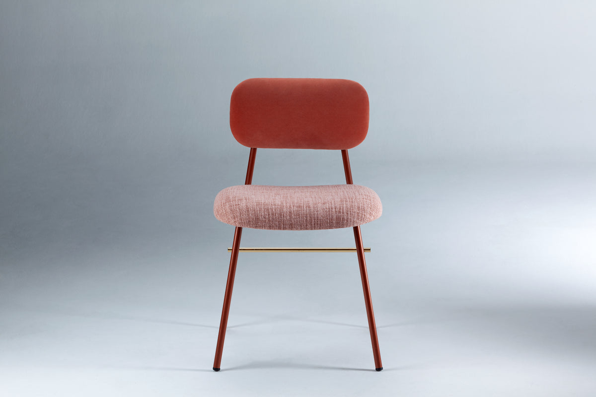 Miami Dining Chair with coral back and pink woven seat, front view