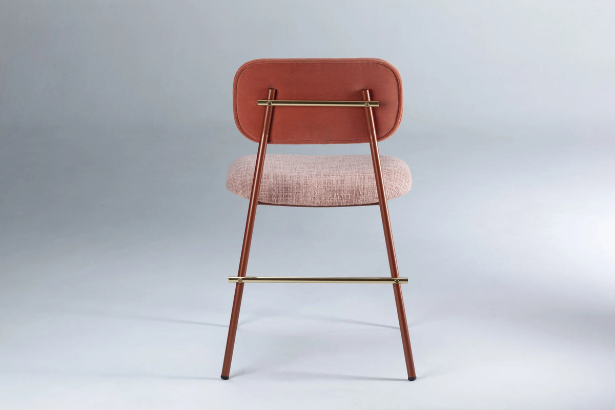 Miami Dining Chair with coral back and pink woven seat, back view