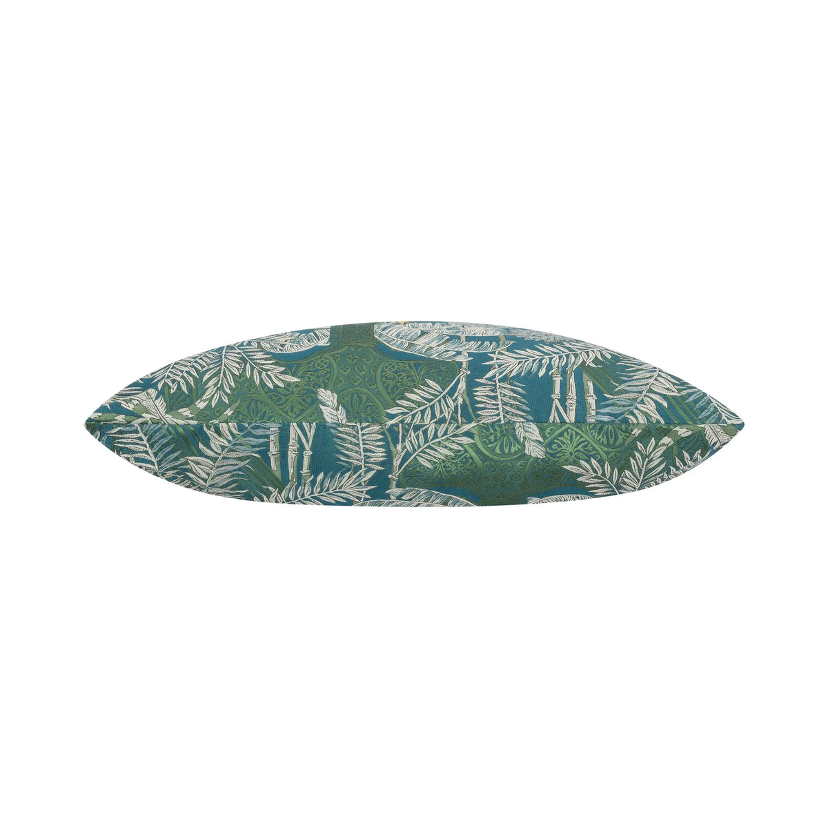 Jungle Green Pillow, side profile with green palm leaf print