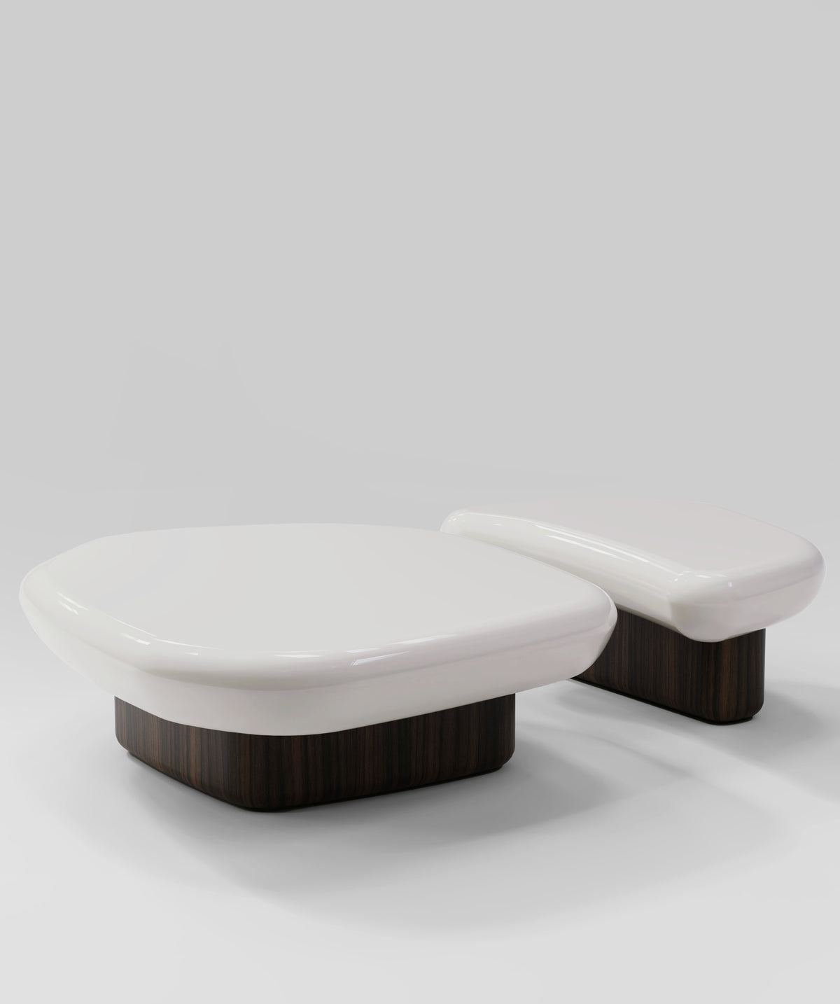 Kawa Coffee Tables in off-white high gloss, side-by-side front view