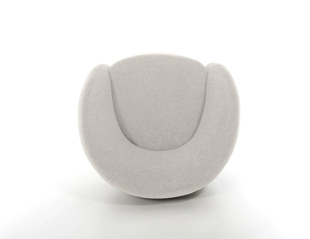 Dune Swivel Lounge Chair in Cream Teddy, three-quarter top view of the curved seat