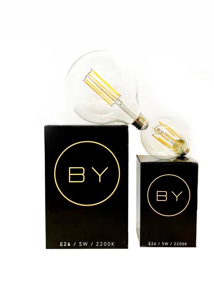 Ballroom Floor Lamp LED globe bulb option shown with its boxes