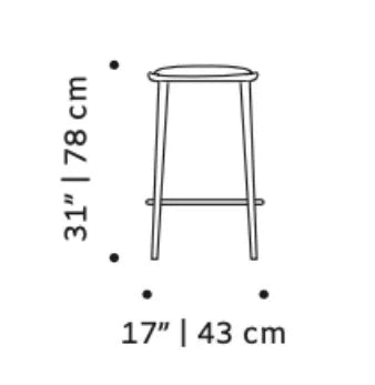 Luc bar stool dimensions: 31 in (78 cm) high, 17 in (43 cm) wide