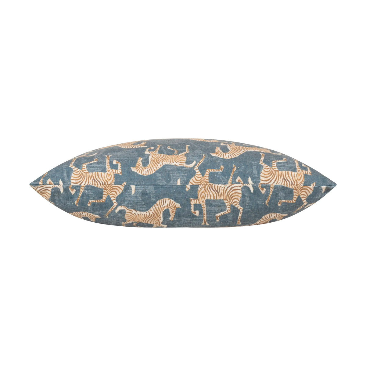Masai Pillow in Chambray, side profile with leaping zebra print