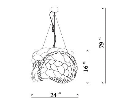 Mammalampa Bride Pendant Light White dimension drawing: 24" wide, 16" high, 79" overall drop