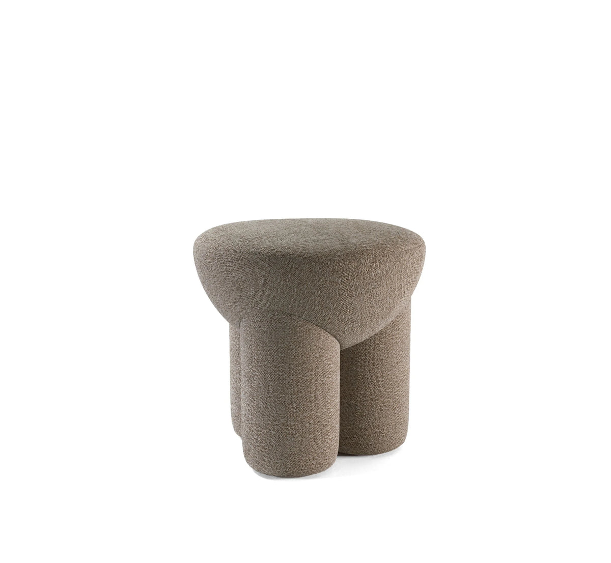 Douglas Ottoman in taupe bouclé, three-quarter view